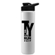a black lid & white bottle slim double - wall insulated bottle with drink - thru lid - 16 oz