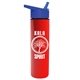 a royal-blue lid & red bottle slim travel tumbler - 16 oz double wall insulated with flip straw lid