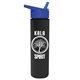 a royal-blue lid & black bottle slim travel tumbler - 16 oz double wall insulated with flip straw lid