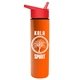 a red lid & orange bottle slim travel tumbler - 16 oz double wall insulated with flip straw lid