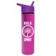 a violet lid & hot pink bottle slim travel tumbler - 16 oz double wall insulated with flip straw lid