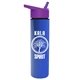 a violet lid & royal blue bottle slim travel tumbler - 16 oz double wall insulated with flip straw lid