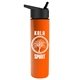 a black lid & orange bottle slim travel tumbler - 16 oz double wall insulated with flip straw lid