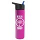 a black-with-blue-spout lid & hot pink bottle slim travel tumbler - 16 oz double wall insulated with flip straw lid