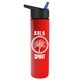 a black-with-blue-spout lid & red bottle slim travel tumbler - 16 oz double wall insulated with flip straw lid