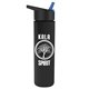 a black-with-blue-spout lid & black bottle slim travel tumbler - 16 oz double wall insulated with flip straw lid