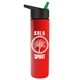 a black-with-green-spout lid & red bottle slim travel tumbler - 16 oz double wall insulated with flip straw lid