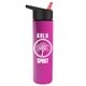 a black-with-red-spout lid & hot pink bottle slim travel tumbler - 16 oz double wall insulated with flip straw lid