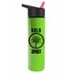 a black-with-red-spout lid & lime green bottle slim travel tumbler - 16 oz double wall insulated with flip straw lid