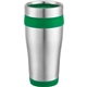 aerial view a stainless steel with green liner 16 oz carmel stainless steel double wall tumbler, image 1 of 2