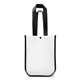 aerial view a white/black designer tote bag with curved corners, image 1 of 4