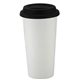 aerial view a white w/black lid 16 oz i am not a big plastic cup tumbler, image 1 of 2