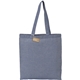 aerial view a blue eco - friendly 5 oz recycled cotton twill tote bag, image 1 of 5
