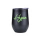 a black 12 oz economy stainless steel stemless wine glass with plastic lining