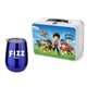 a white lunchbox & blue wine glass retro lunchbox + single 10 oz stemless wine glass in vacuum formed insert