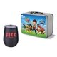 a silver lunchbox & matte black wine glass retro lunchbox + single 10 oz stemless wine glass in vacuum formed insert