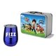 a silver lunchbox & blue wine glass retro lunchbox + single 10 oz stemless wine glass in vacuum formed insert
