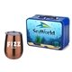 a royal blue lunchbox & copper wine glass retro lunchbox + single 10 oz stemless wine glass in vacuum formed insert