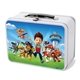 a white lunchbox & wood tone wine glass retro lunchbox + double 10 oz stemless wood tone wine glass in vacuum formed insert