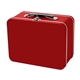 aerial view a red retro metal lunch box, image 1 of 3