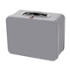 aerial view a silver retro metal lunch box, image 1 of 3
