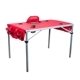 aerial view a red tailgate table with cooler, image 1 of 2