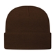 a chocolate brown knit cap with cuff