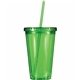 aerial view a translucent green 16 oz victory acrylic tumbler with straw lid, full color digital, image 1 of 2