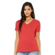 aerial view a red triblend bella + canvas - womens relaxed triblend v - neck tee, image 1 of 3