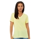 aerial view a pale yellow triblend bella + canvas - womens relaxed triblend v - neck tee, image 1 of 3