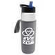 a clear bottle & black with blue spout lid & heather gray insulator the wave - 24 oz tritan(tm) bottle with flip straw lid and insulator caddy
