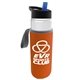 a clear bottle & black with blue spout lid & orange insulator the wave - 24 oz tritan(tm) bottle with flip straw lid and insulator caddy
