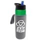 a green bottle & black with blue spout lid & heather gray insulator the wave - 24 oz tritan(tm) bottle with flip straw lid and insulator caddy