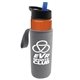 a orange bottle & black with blue spout lid & heather gray insulator the wave - 24 oz tritan(tm) bottle with flip straw lid and insulator caddy