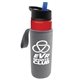 a red bottle & black with blue spout lid & heather gray insulator the wave - 24 oz tritan(tm) bottle with flip straw lid and insulator caddy