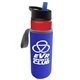 a red bottle & black with blue spout lid & blue insulator the wave - 24 oz tritan(tm) bottle with flip straw lid and insulator caddy