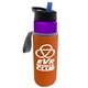 a violet bottle & black with blue spout lid & orange insulator the wave - 24 oz tritan(tm) bottle with flip straw lid and insulator caddy