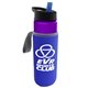a violet bottle & black with blue spout lid & blue insulator the wave - 24 oz tritan(tm) bottle with flip straw lid and insulator caddy