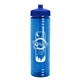 aerial view a royal blue lid & transparent blue bottle 24 oz slim fit water bottle with push - pull lid, image 1 of 2