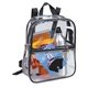 a clear with black trims transparent vinyl backpack with adjustable straps