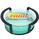 a clear-black round glass coasters 6 piece set in metal stand