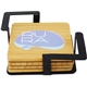 aerial view a bamboo-black 4 pc. bamboo square coaster set with black metal stand, image 1 of 2