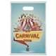 aerial view a clear 10 x 15 full color die cut handle plastic bag, image 1 of 2