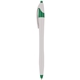 aerial view a white with green trim black refill archer 2 crown design click ballpoint pen, image 1 of 2