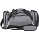 aerial view a black polyester urban duffle bag, image 1 of 2