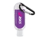 aerial view a unscented sanitizer scent & black carabiner & red moisture bead 1.9 oz single color moisture bead sanitizer in clear bottle with carabiner, image 1 of 2