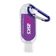 aerial view a unscented sanitizer scent & blue carabiner & blue moisture bead 1.9 oz single color moisture bead sanitizer in clear bottle with carabiner, image 1 of 2