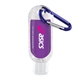 aerial view a unscented sanitizer scent & blue carabiner & orange moisture bead 1.9 oz single color moisture bead sanitizer in clear bottle with carabiner, image 1 of 2