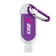 aerial view a unscented sanitizer scent & purple carabiner & teal green moisture bead 1.9 oz single color moisture bead sanitizer in clear bottle with carabiner, image 1 of 2