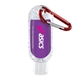 aerial view a unscented sanitizer scent & red carabiner & blue moisture bead 1.9 oz single color moisture bead sanitizer in clear bottle with carabiner, image 1 of 2